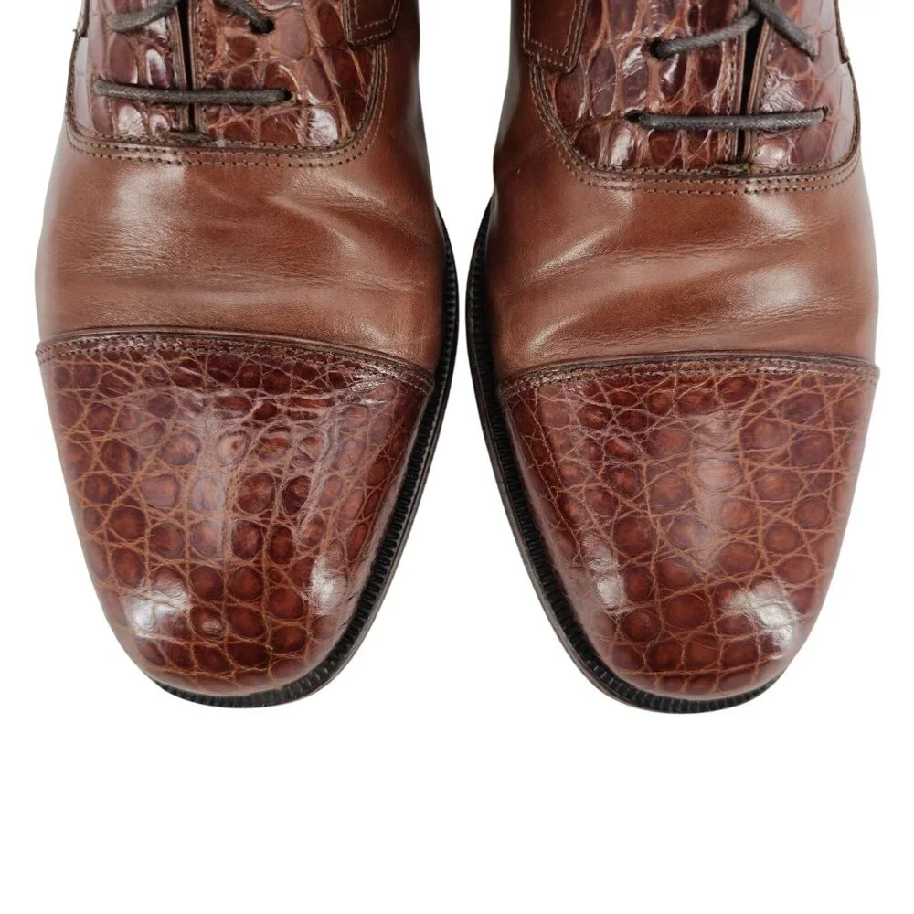 Exotic Bruno Magli Italy Brown Alligator Leather Oxfords Dress Shoes 10M Vintage - Picture 9 of 13